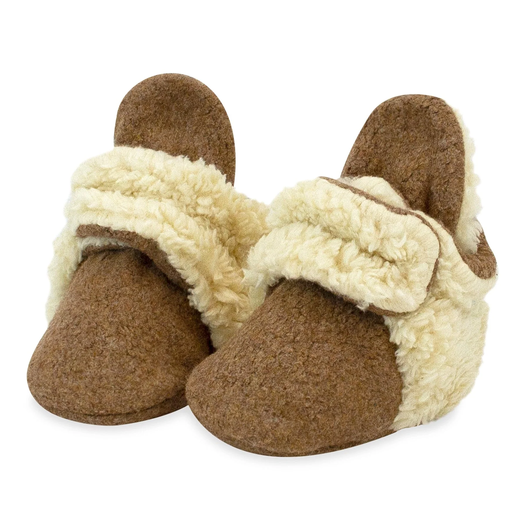 Cozie Fleece Furry-Lined Gripper Bootie - Heather Mocha by Zutano - Image 5