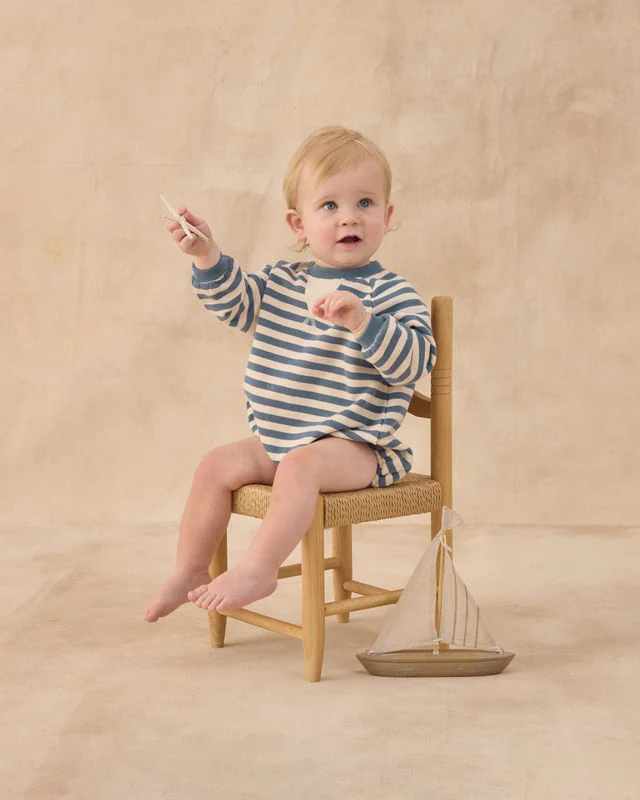 Crewneck Romper - Marine Stripe by Rylee + Cru - Image 2
