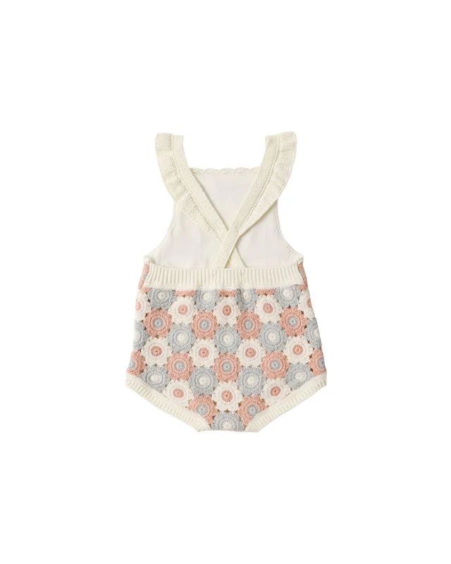 Crochet Romper - Blue, Light Pink, Ivory by Rylee + Cru - Image 2