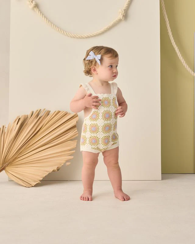 Crochet Romper - Citron Daisy Check by Rylee + Cru - Image 3