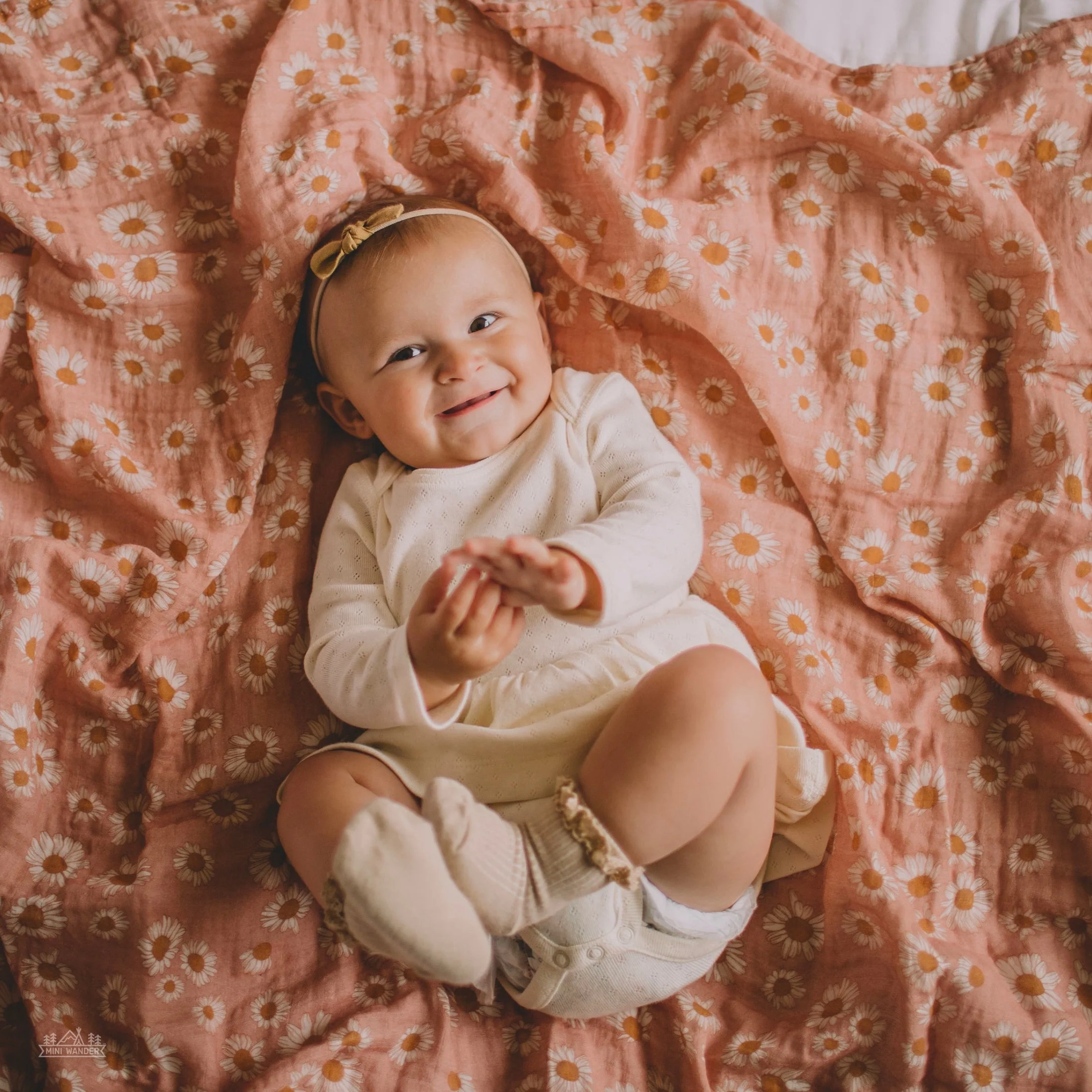 Daisy Muslin Swaddle by Mini Wander - Blush Pink by Mini Wander - Image 3