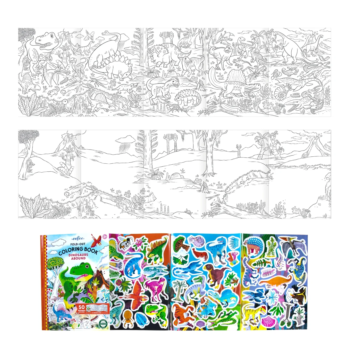 Dinosaurs Abound Fold-Out Coloring Book by Eeboo - Image 3