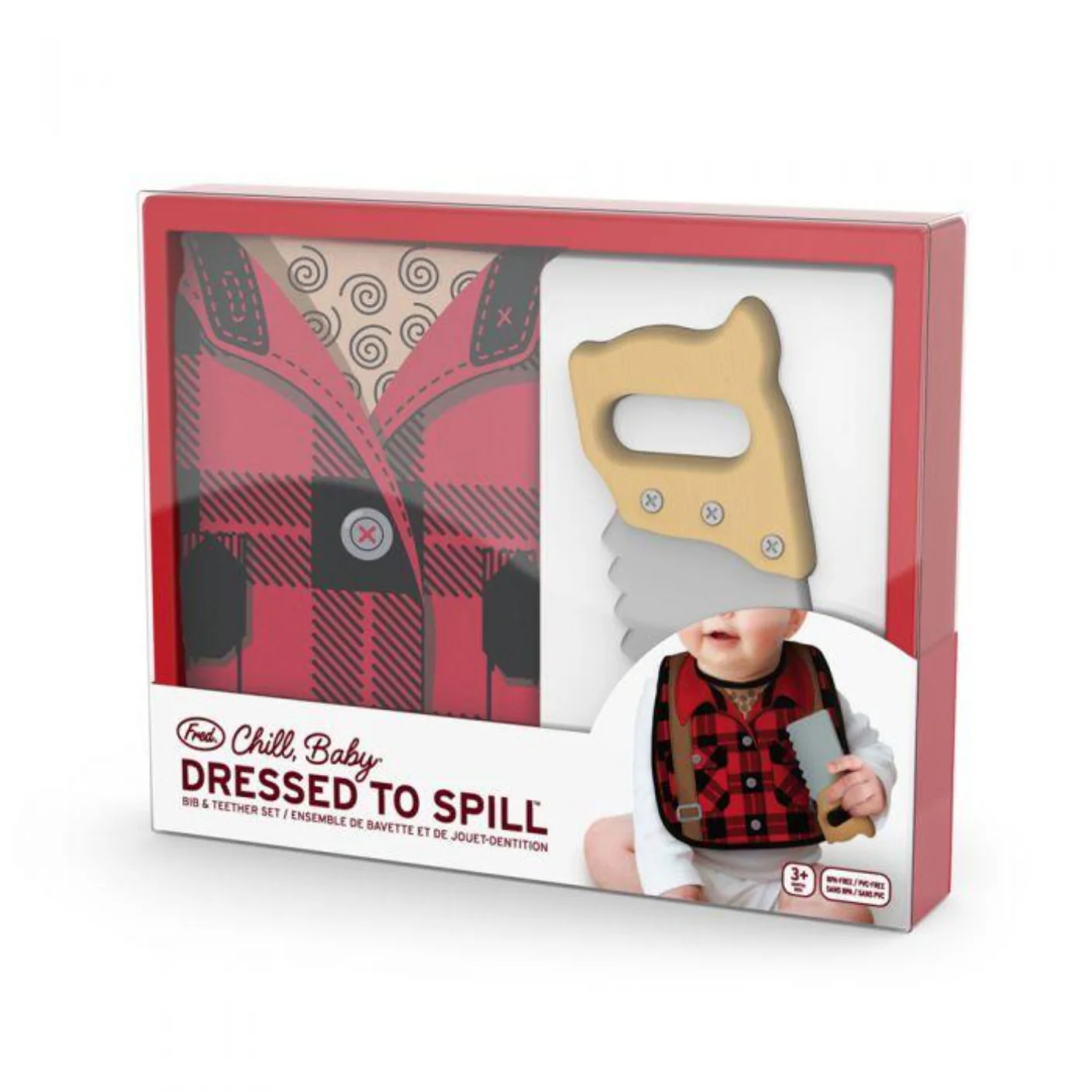 Dressed to Spill Bib + Teether Set - Buffalo Plaid by Fred + Friends