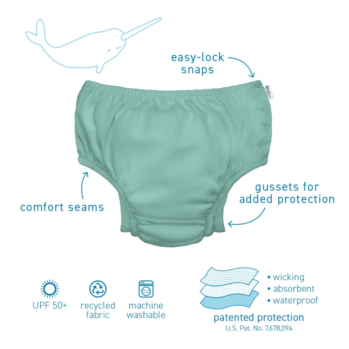 Eco Snap Swim Diaper with Gusset - Mint by Green Sprouts - Image 2