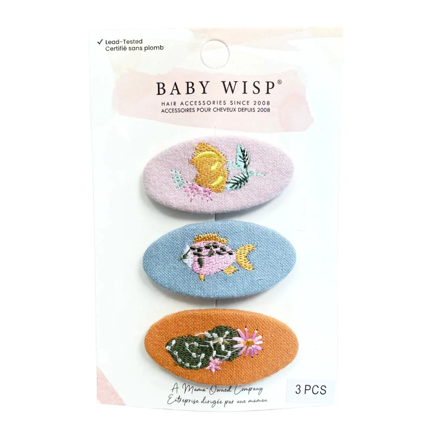 Embroidered Large Snap Hair Clips - Set of 3 by Baby Wisp