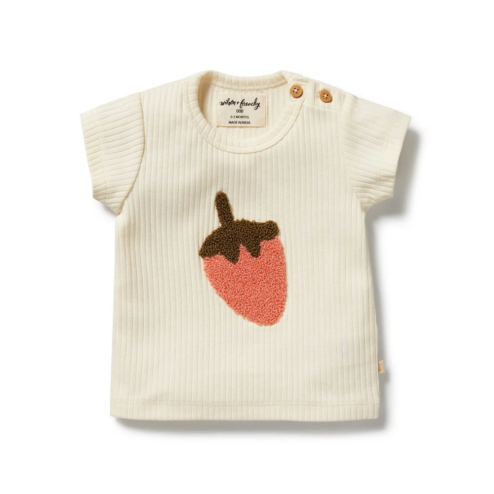 Embroidered Organic Tee - Strawberry Kisses by Wilson & Frenchy