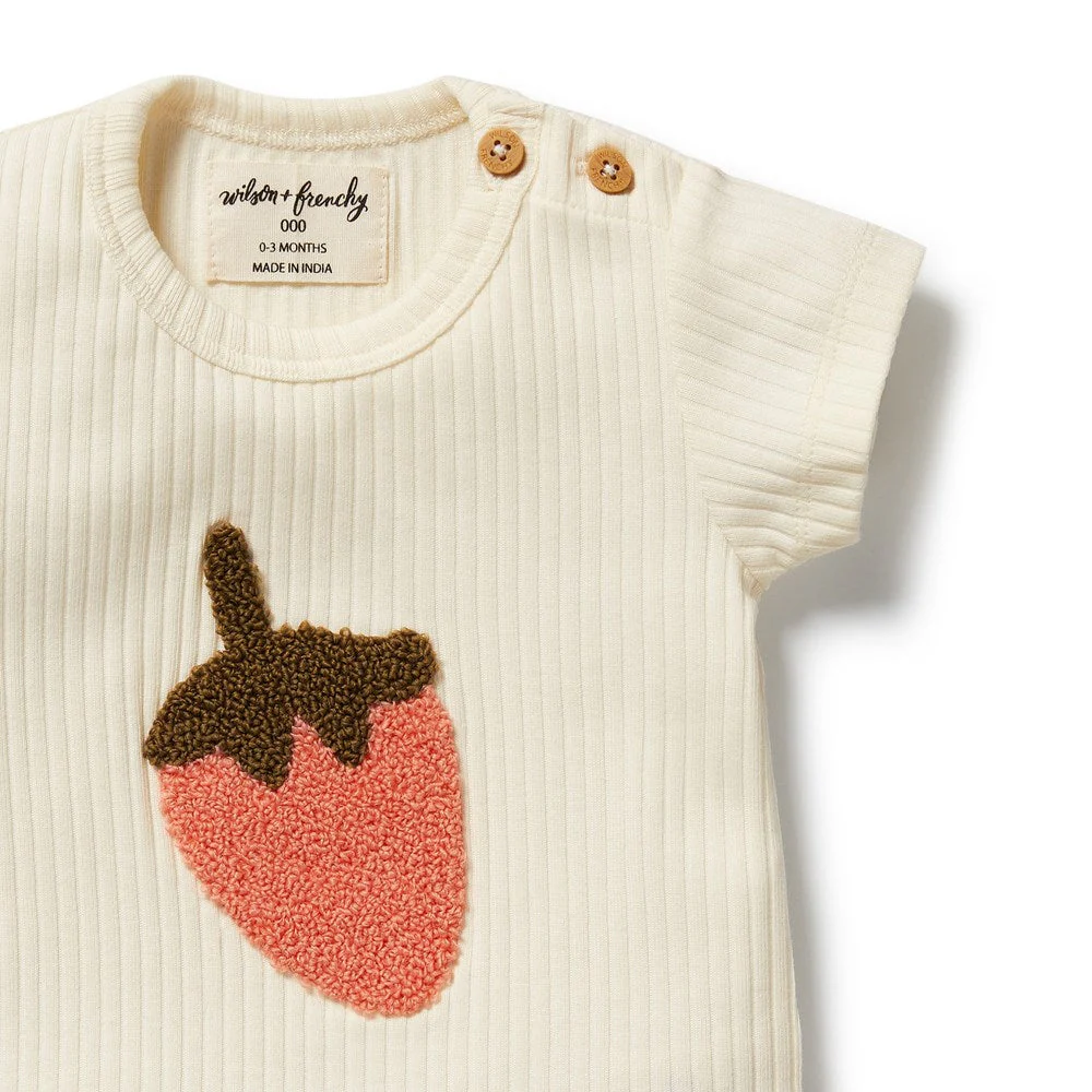 Embroidered Organic Tee - Strawberry Kisses by Wilson & Frenchy - Image 4