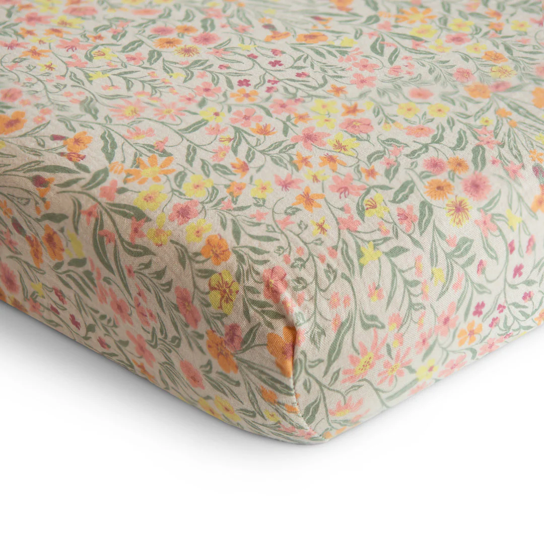 Extra Soft Muslin Crib Sheet - Pastel Blooms by Mushie & Co
