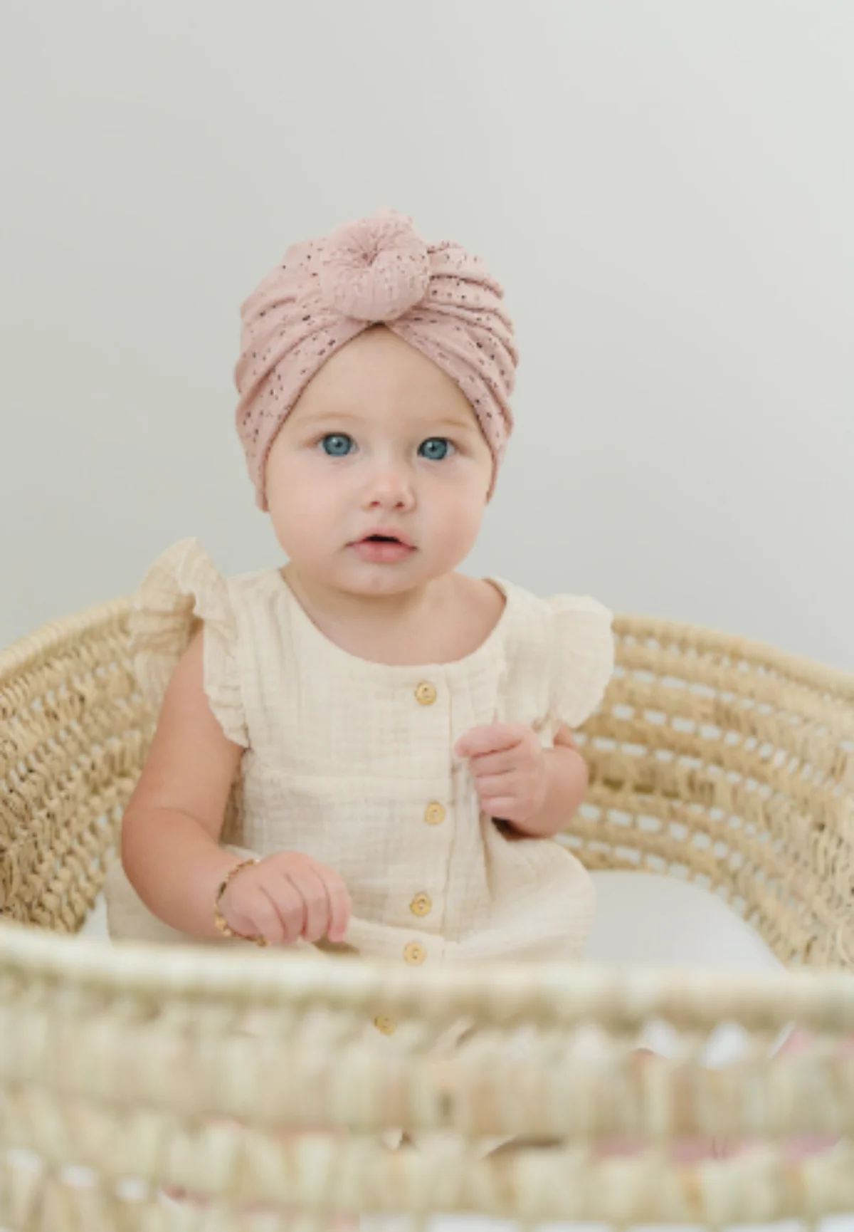 Eyelet Bun Baby Turban - Dusty Rose by Golden Dot Lane - Image 2