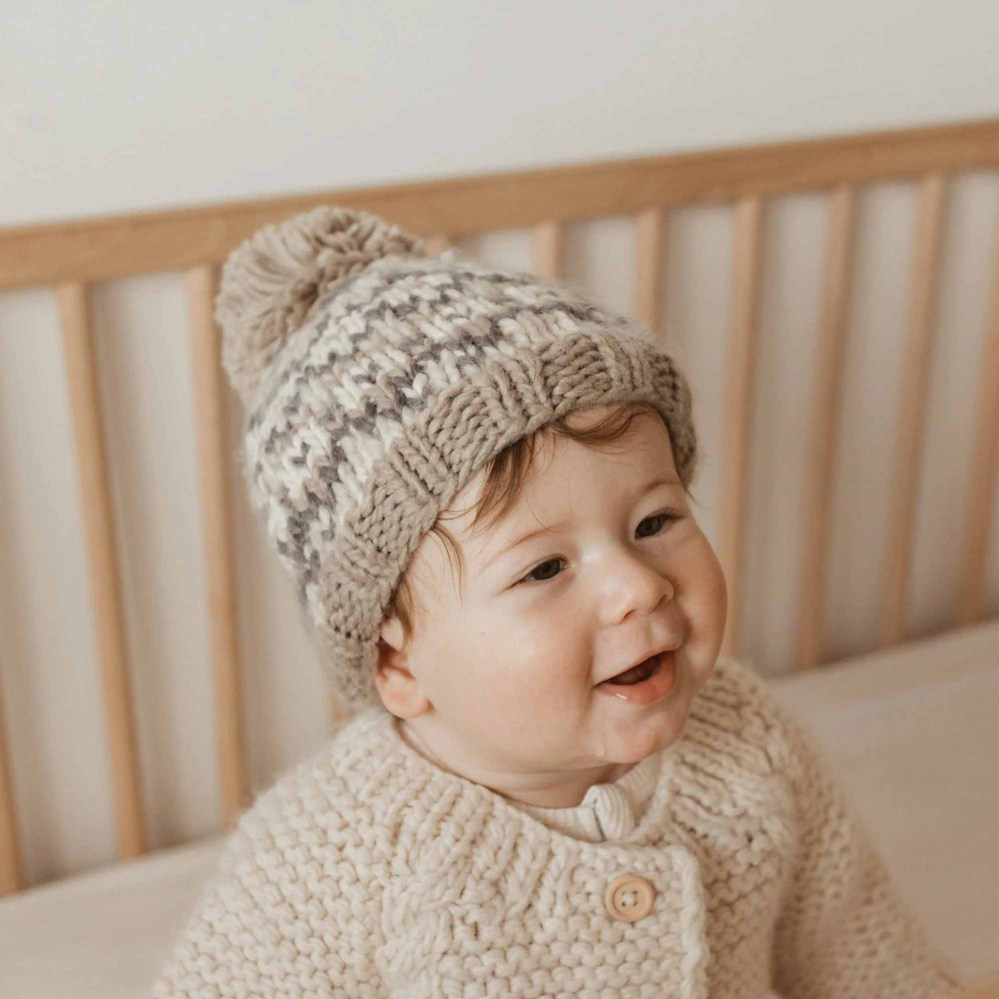 Fairisle Knit Hat - Pebble Brown by Huggalugs - Image 3