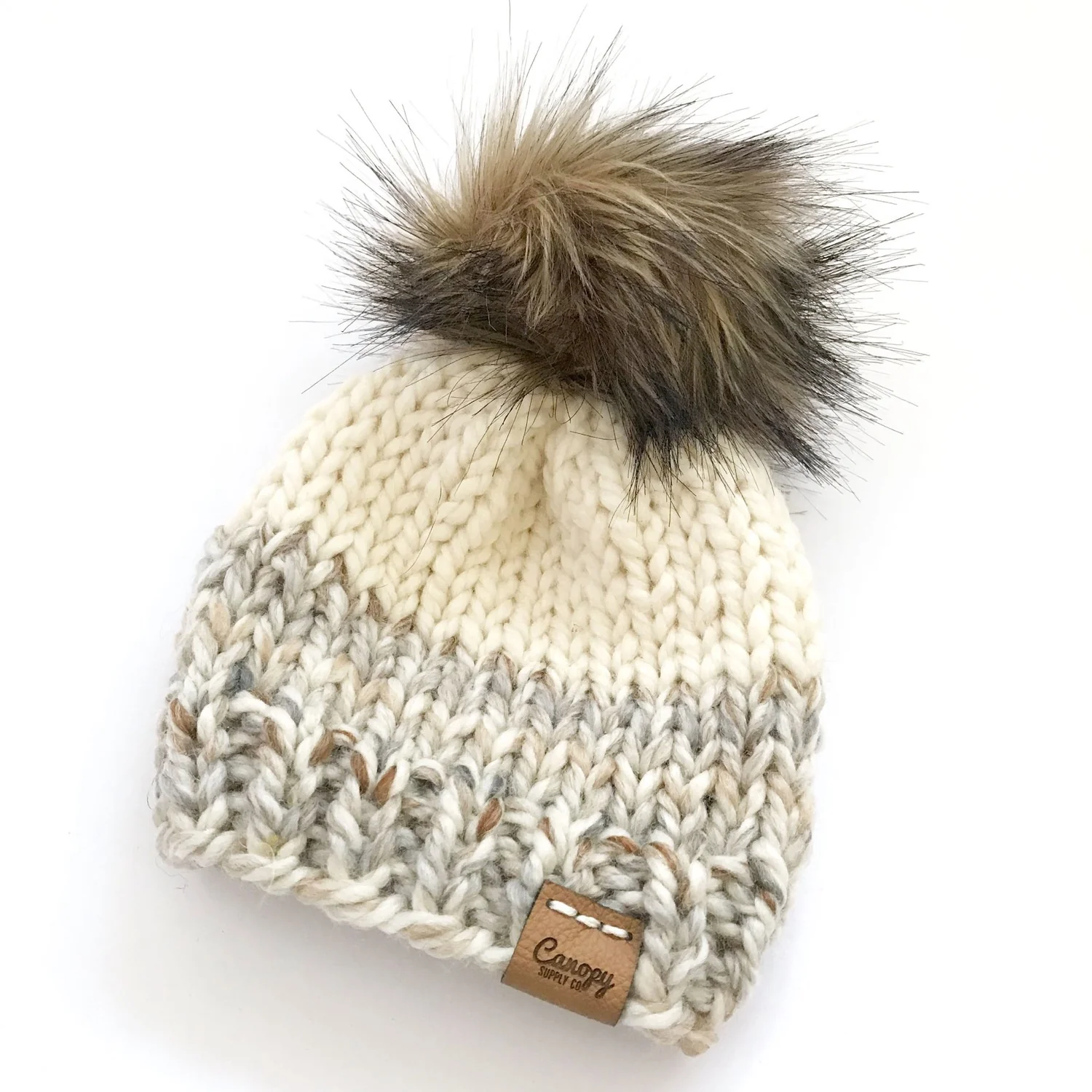 Faux Fur Pom Pom Cottonwood Beanie -Aspen/Snow by Canopy Supply Co. - Image 2