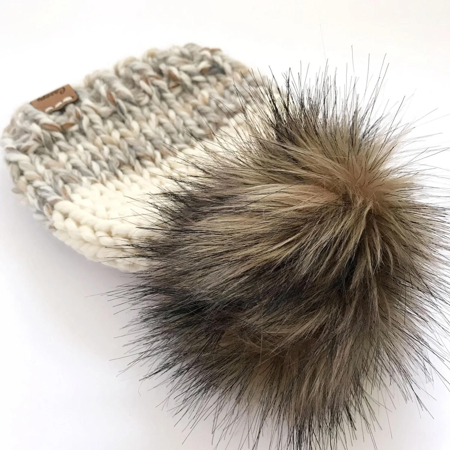 Faux Fur Pom Pom Cottonwood Beanie -Aspen/Snow by Canopy Supply Co. - Image 3