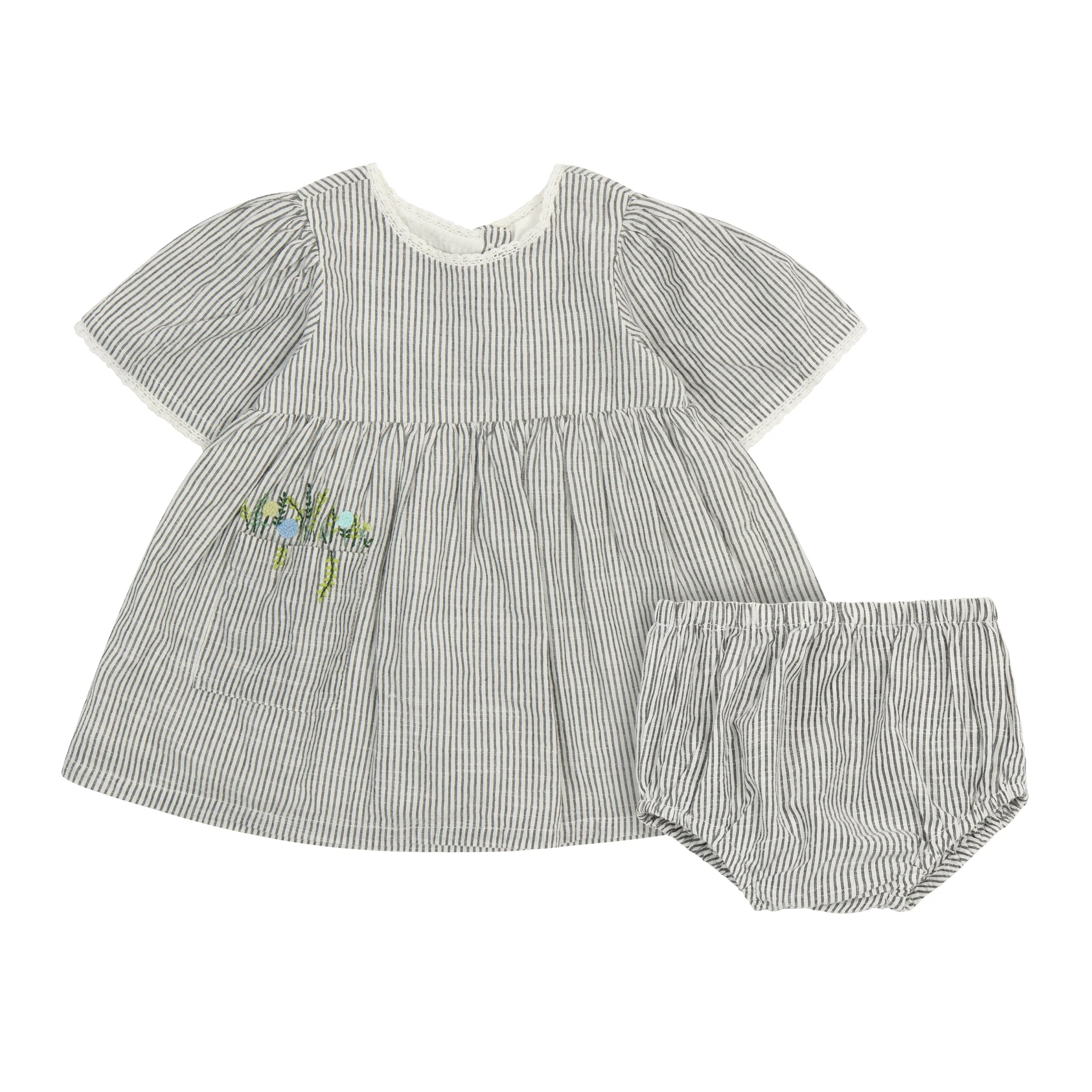 Flower Pocket Dress - Grey Stripe by Poppet & Fox - Image 5