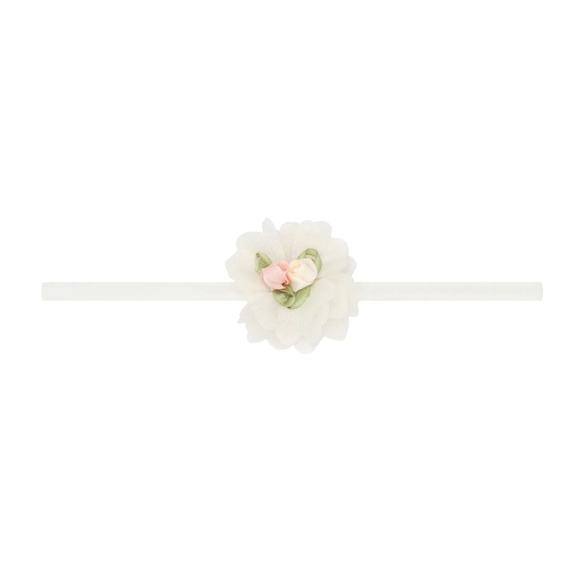 Flower Skinny Soft Nylon Headband - Ivory Chiffon Rosebud by Baby Bling