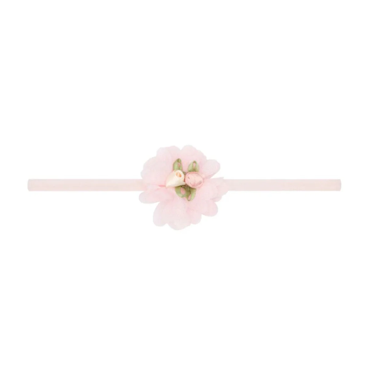 Flower Skinny Soft Nylon Headband - Rose Quartz Chiffon Rosebud by Baby Bling