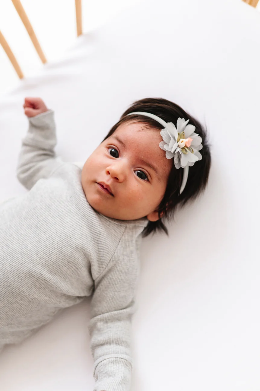 Flower Skinny Soft Nylon Headband - Magnolia Dusty Blue by Baby Bling - Image 2