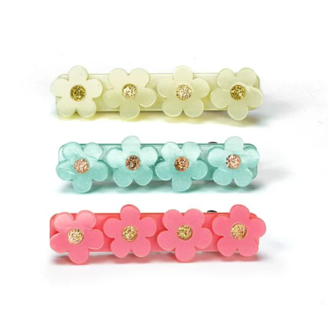 Flowers Hair Clips Yellow Jade Red - Set of 3 by Lilies & Roses NY