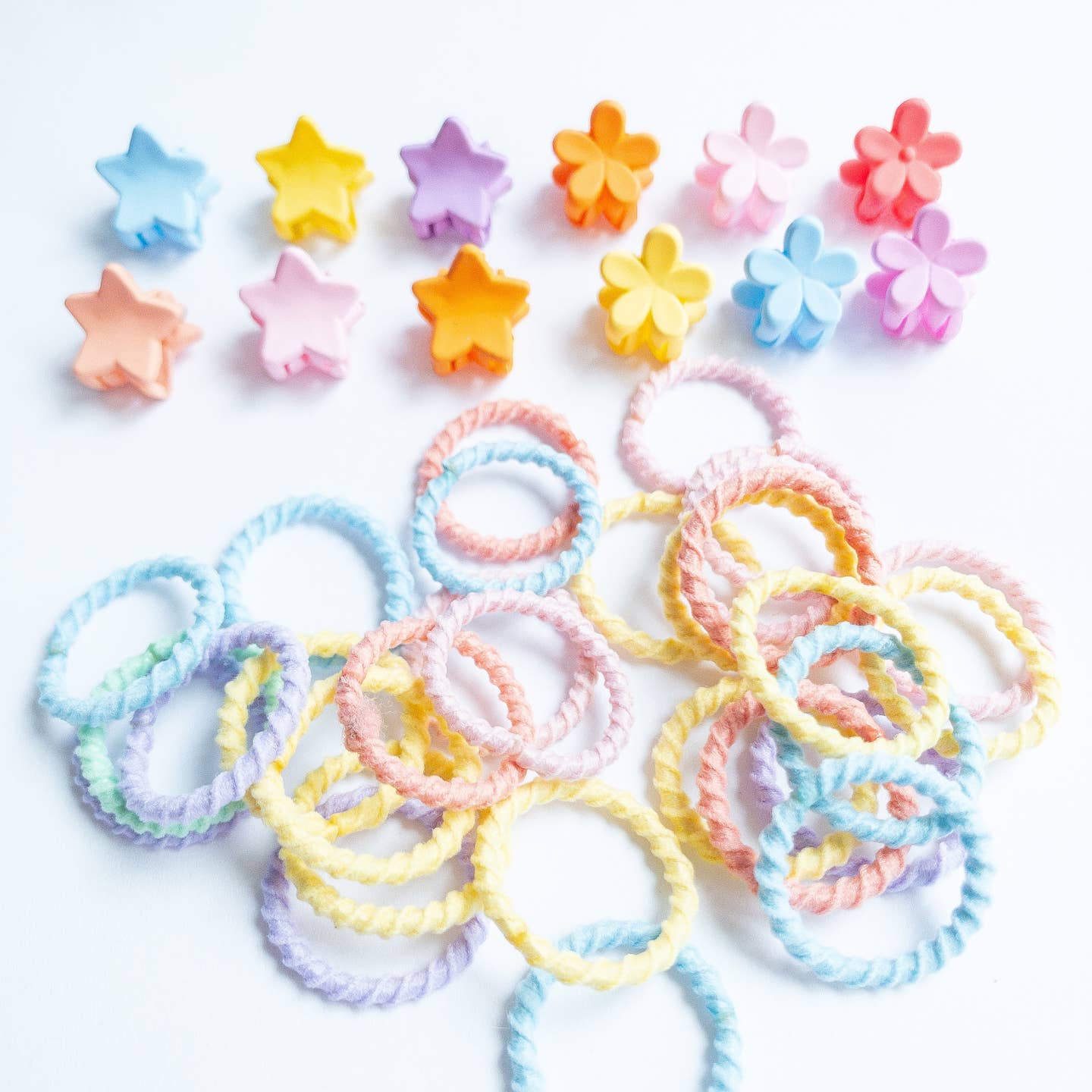 Flowers & Stars Hair Claw & Tie Set by Eggy Cakes - Image 2