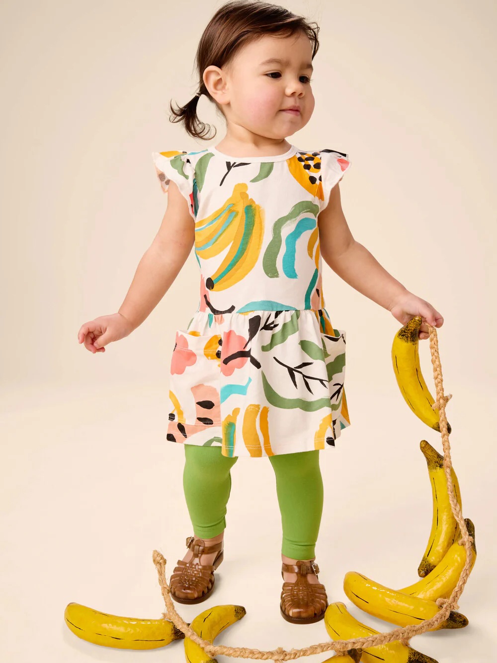 Flutter Sleeve Pocket Dress - Painted Tropical Fruit by Tea Collection - FINAL SALE - Image 3