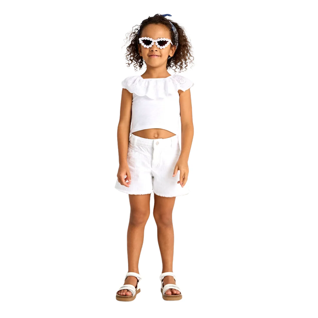 Frayed Hem Twill Shorts - White by Mayoral - FINAL SALE - Image 2
