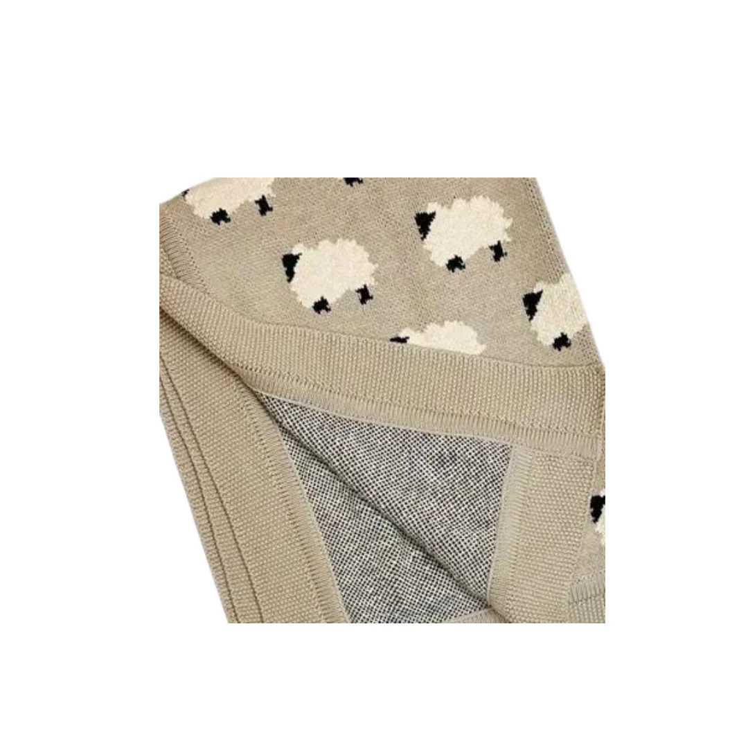 Organic Cotton Jacquard Knit Baby Blanket - Furry Sheep by Viverano Organics - Image 4