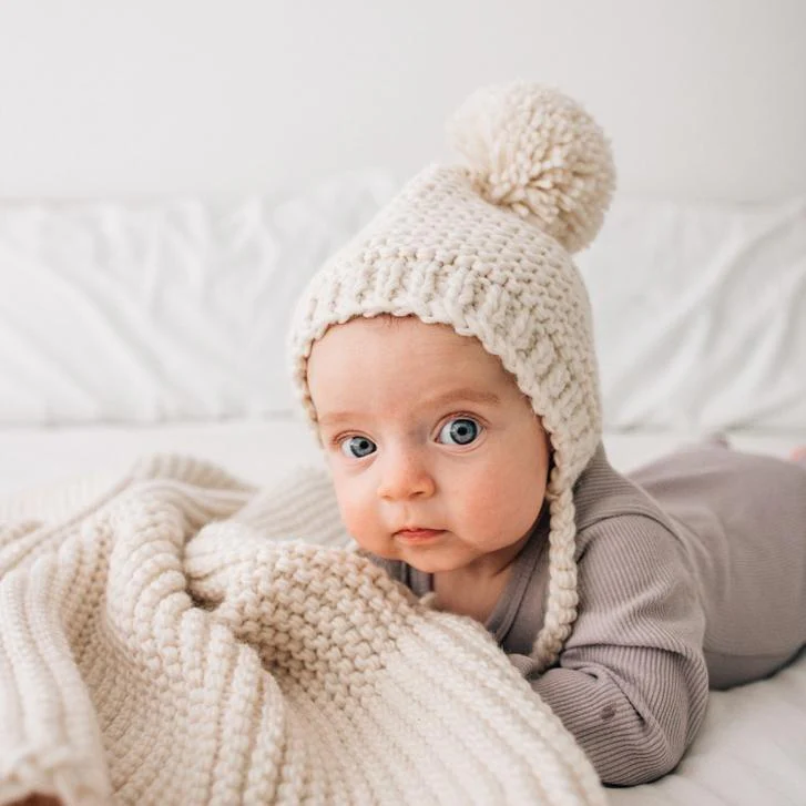 Garter Stitch Knit Bonnet - Natural by Huggalugs - Image 2