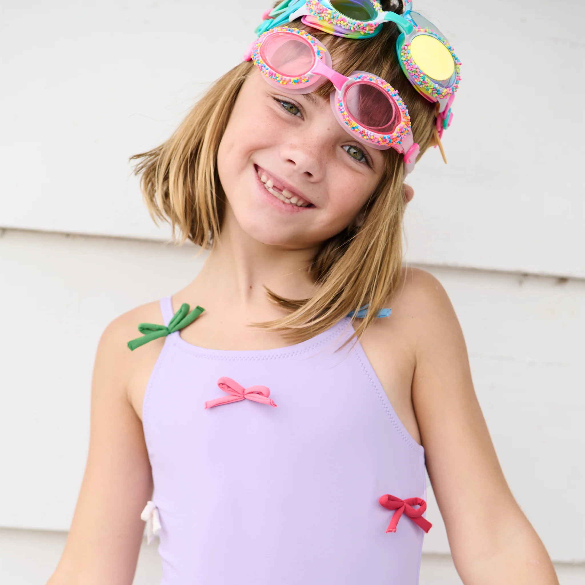 Girls Lottie Suit - Lavender Multi Bow Applique by Pink Chicken - Image 2