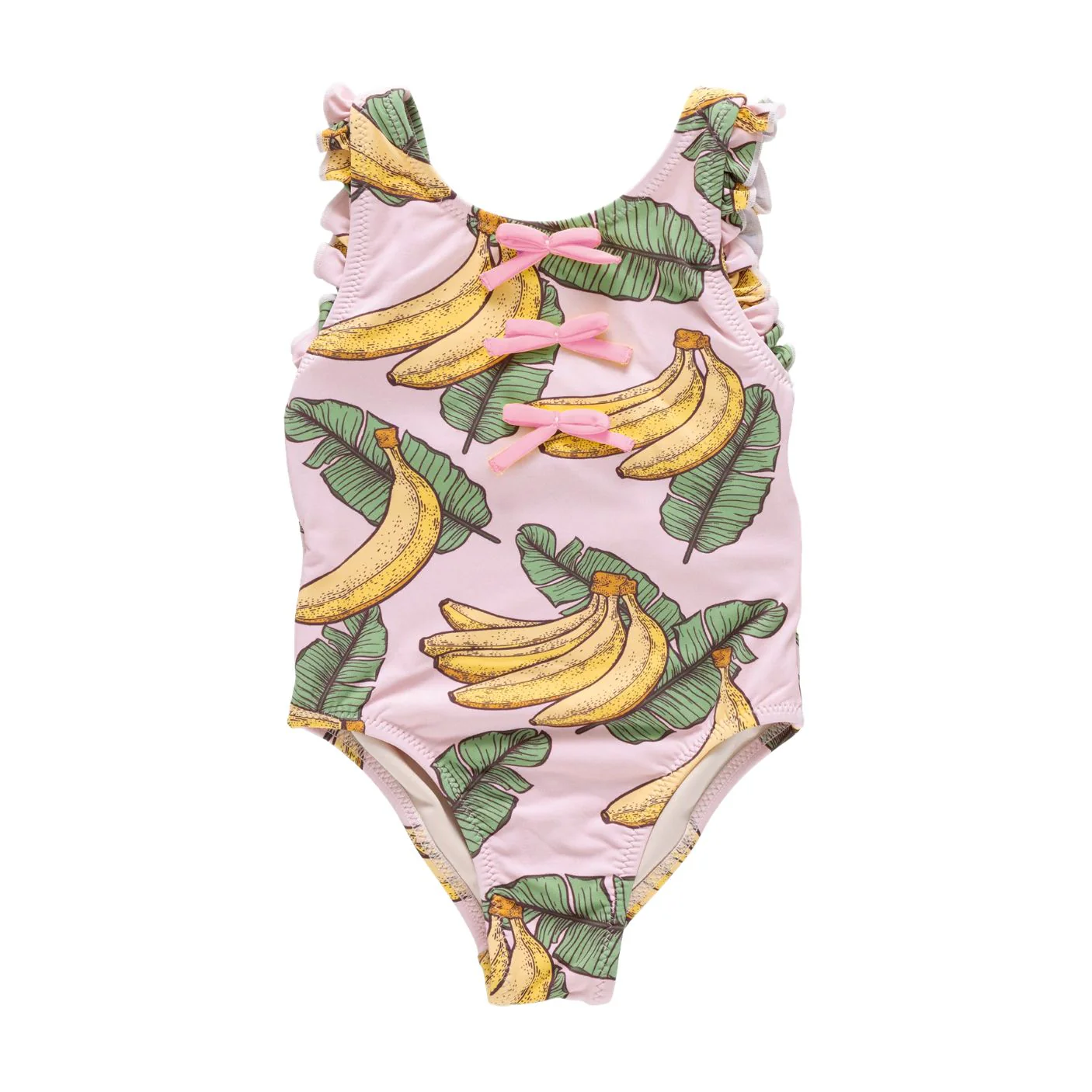 Girls Sylvie Bow Suit - Pink Banana Leaves by Pink Chicken