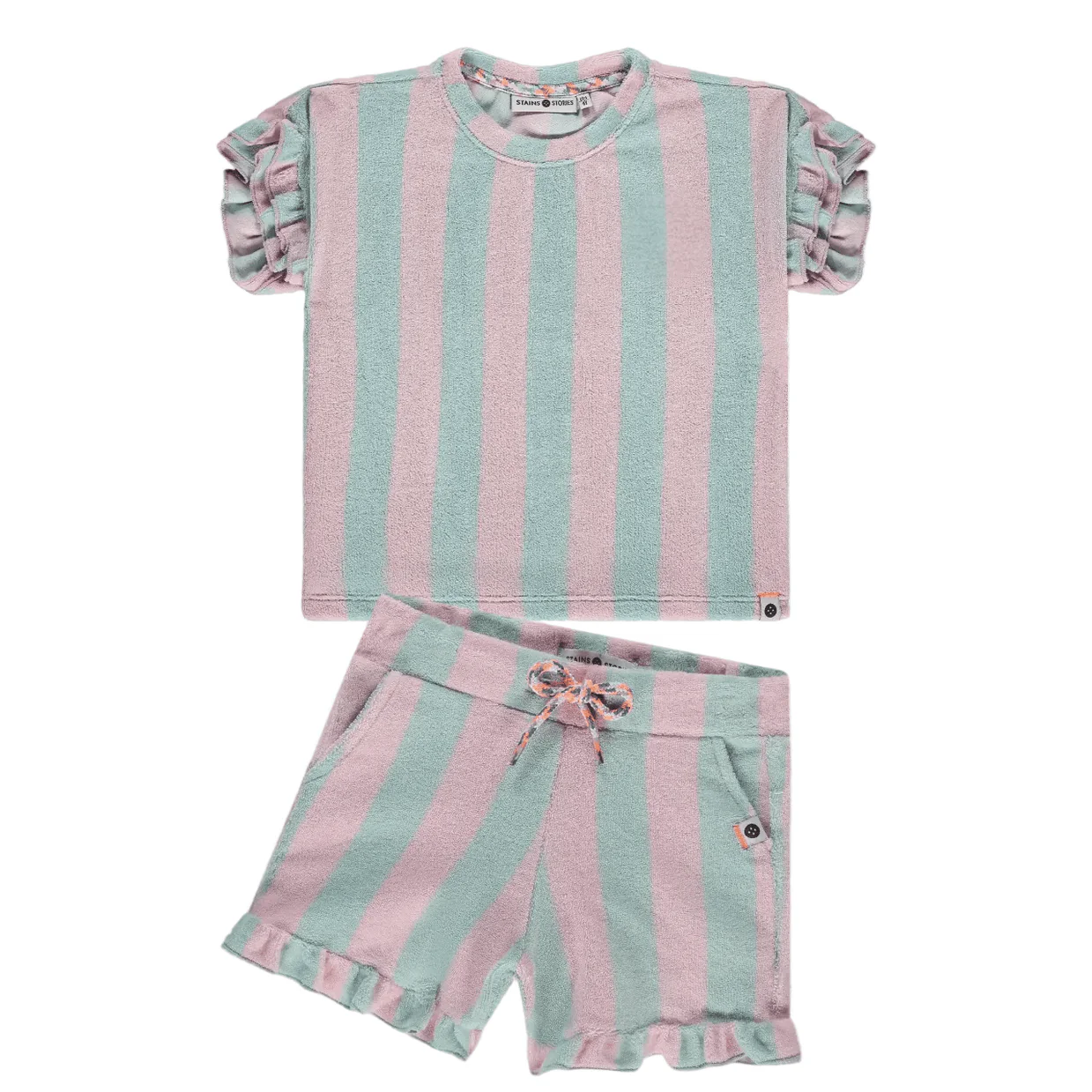 Girls Terry Stripe Tee - Pink/Mint by Babyface - Image 2