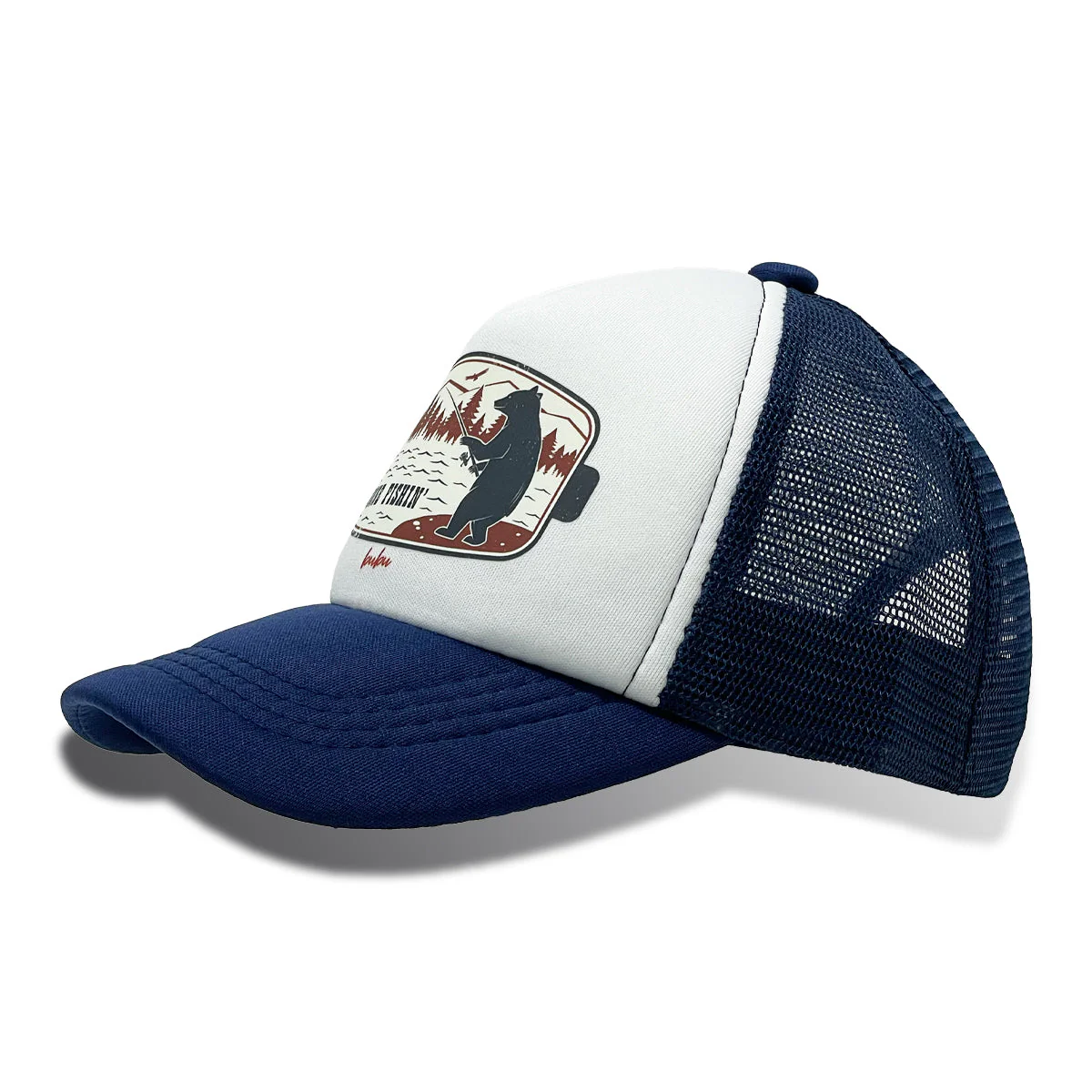 Gone Fishin Trucker Hat - White/Navy by Bubu - Image 2