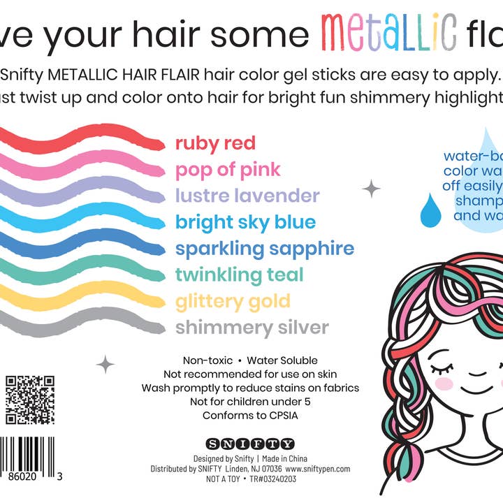 Hair Flair Metallic Shimmery Hair Color Gel Sticks Set of 8 by Snifty - Image 3