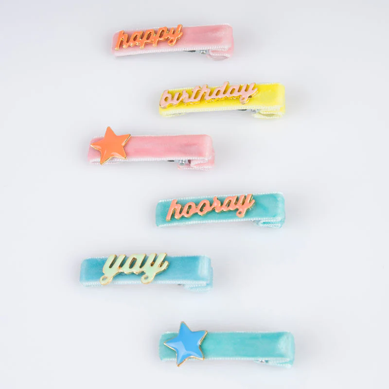 Happy Birthday Enamel Hair Clips - Set of 6 by Meri Meri - Image 3
