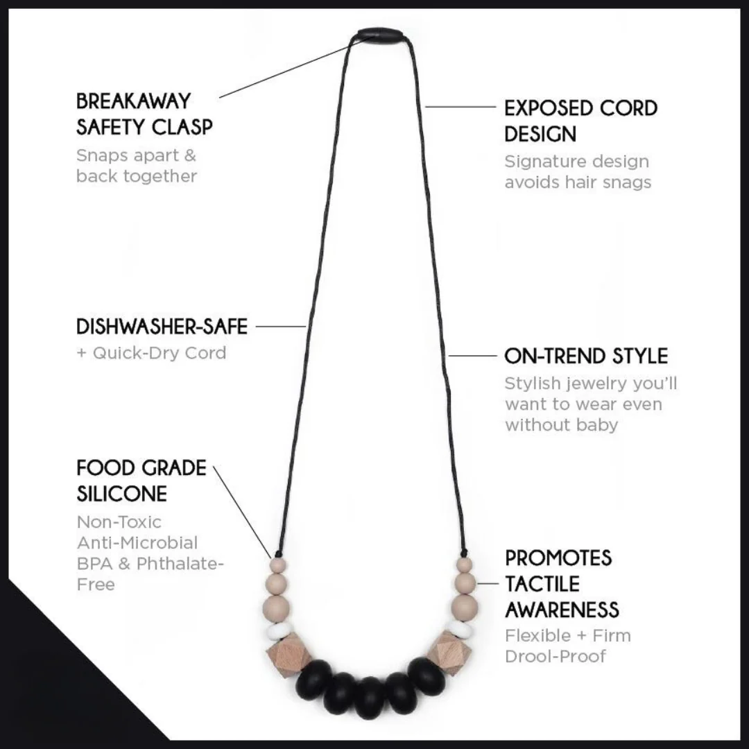 Harper Teething Necklace - Black/Oatmeal by Goobie Baby - Image 6