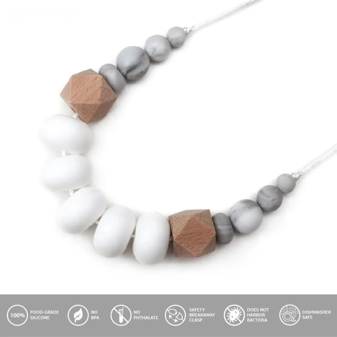 Harper Teething Necklace - White/Marble by Goobie Baby - Image 2