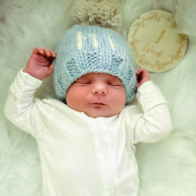 hi. Hand Knit Beanie Hat - Surf Blue by Huggalugs - Image 2