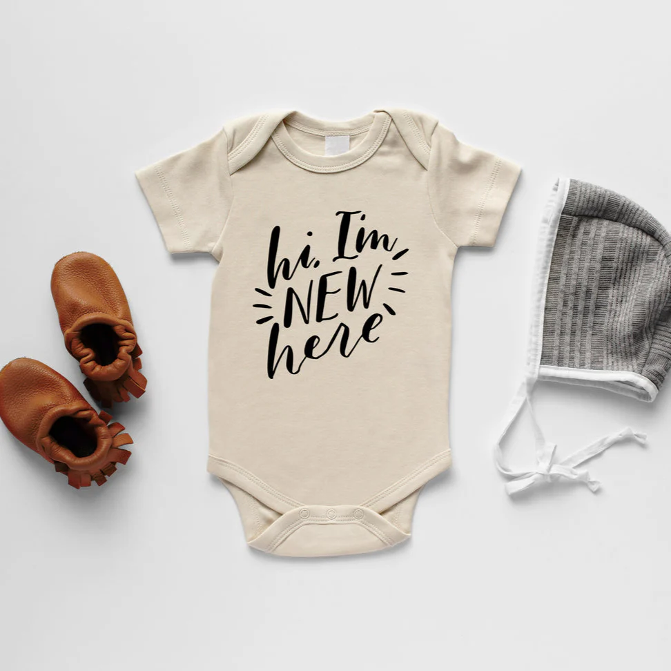 Hi I'm New Here Modern Organic Baby Bodysuit - Natural by Gladfolk - Image 2