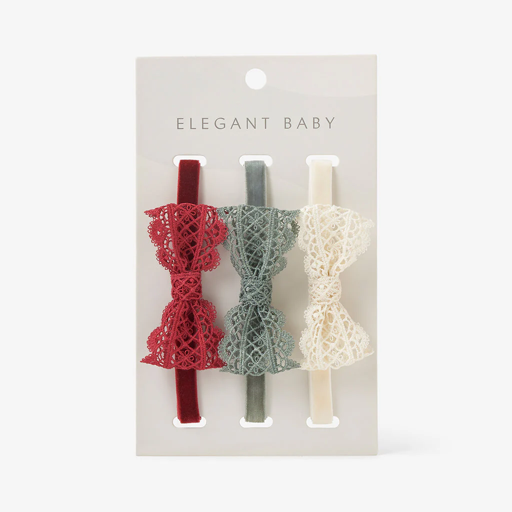 Holiday Lacy Bow Headband - Set of 3 by Elegant Baby - Image 3