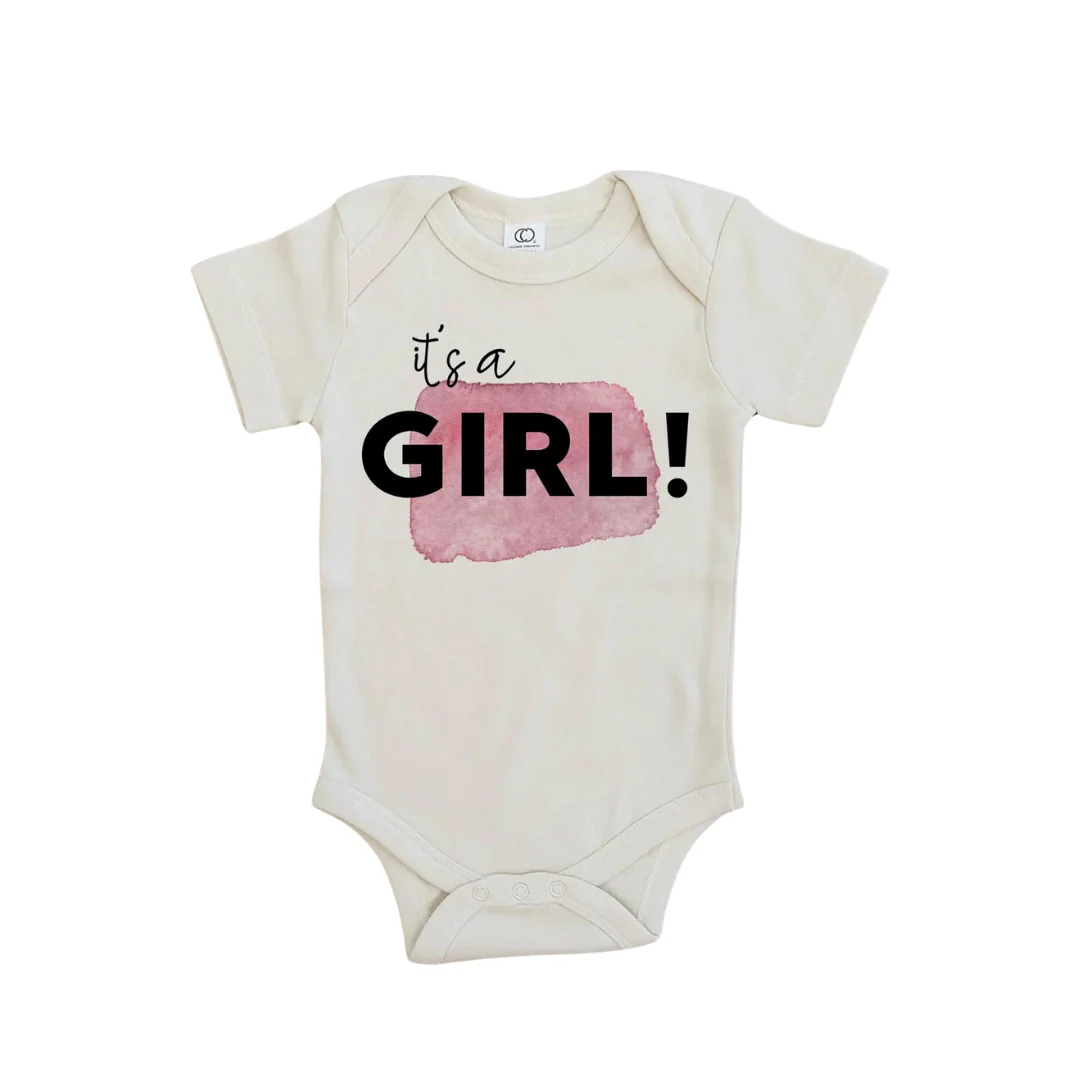 It's A Girl Pregnancy Announcement Organic Baby Onesie by Urban Baby Co.