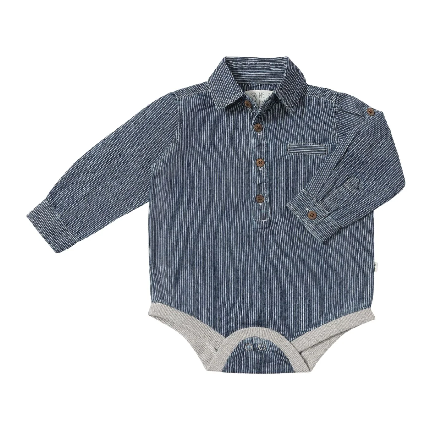 Jasper Woven Onesie - Blue/Thin White Stripe by Me & Henry - FINAL SALE