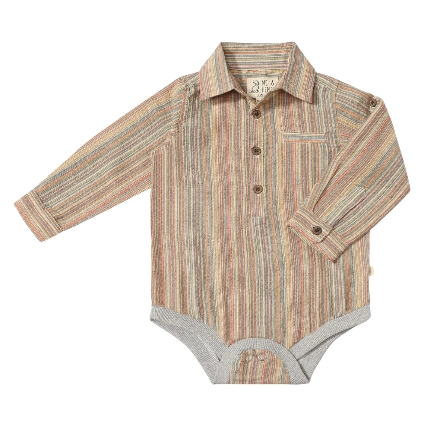 Jasper Woven Onesie - Brown Multi Stripe by Me & Henry - FINAL SALE
