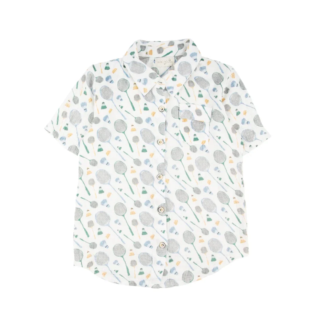 Jerry Short Sleeve Button Up - Badminton Racquet by Miki Miette - FINAL SALE