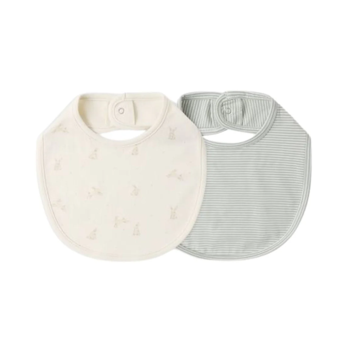 Jersey Snap Bib Pack - Bunnies, Sage Microstripe by Quincy Mae