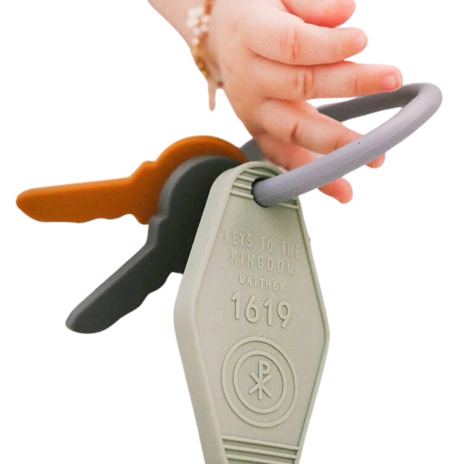 Keys to the Kingdom Silicone Teether - Orange/Grey/Sage by Be A Heart