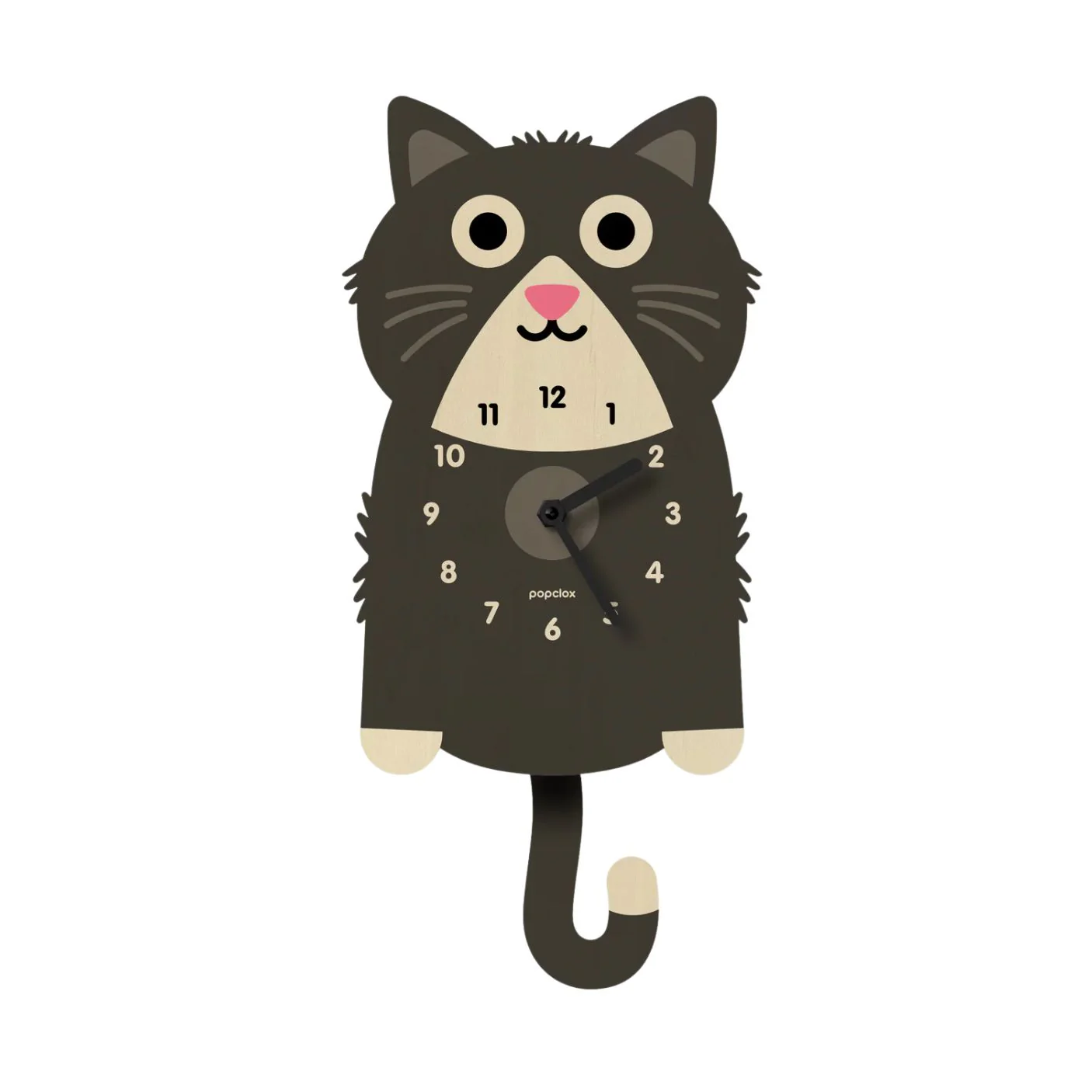 Kitten Wood Pendulum Clock - Black by Popclox