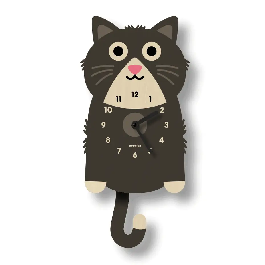 Kitten Wood Pendulum Clock - Black by Popclox - Image 2