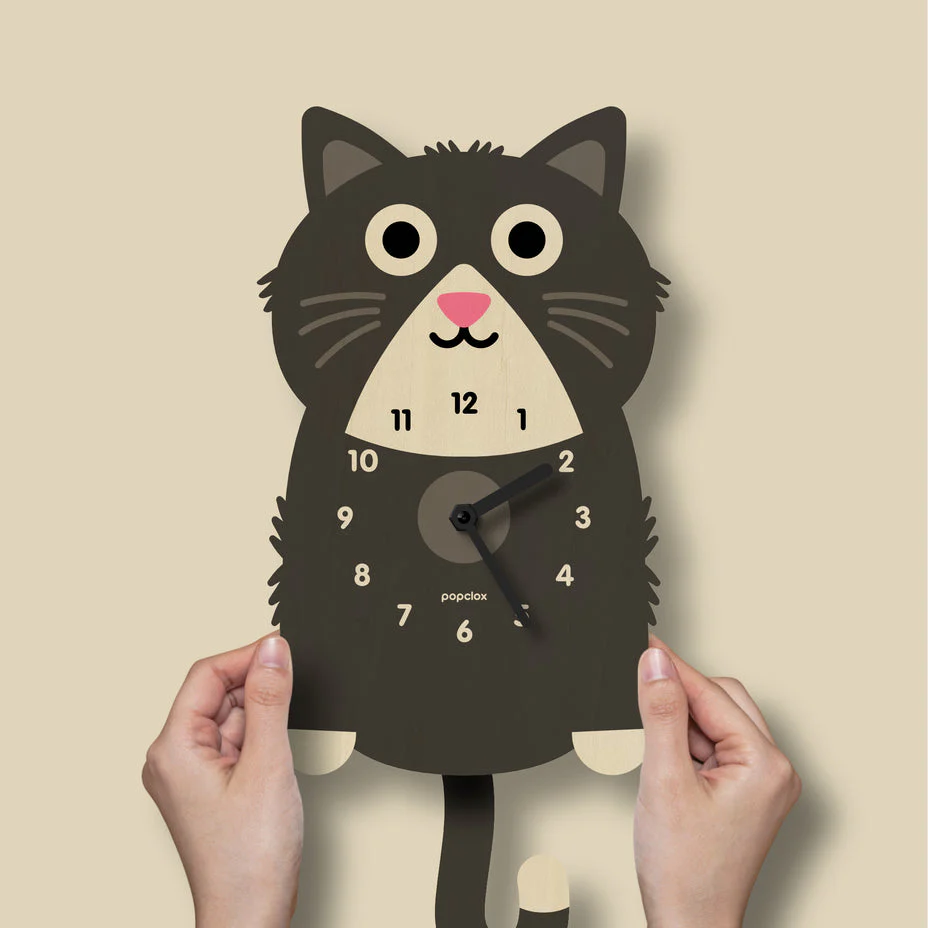 Kitten Wood Pendulum Clock - Black by Popclox - Image 3