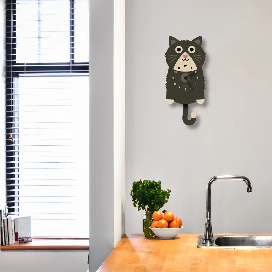 Kitten Wood Pendulum Clock - Black by Popclox - Image 4