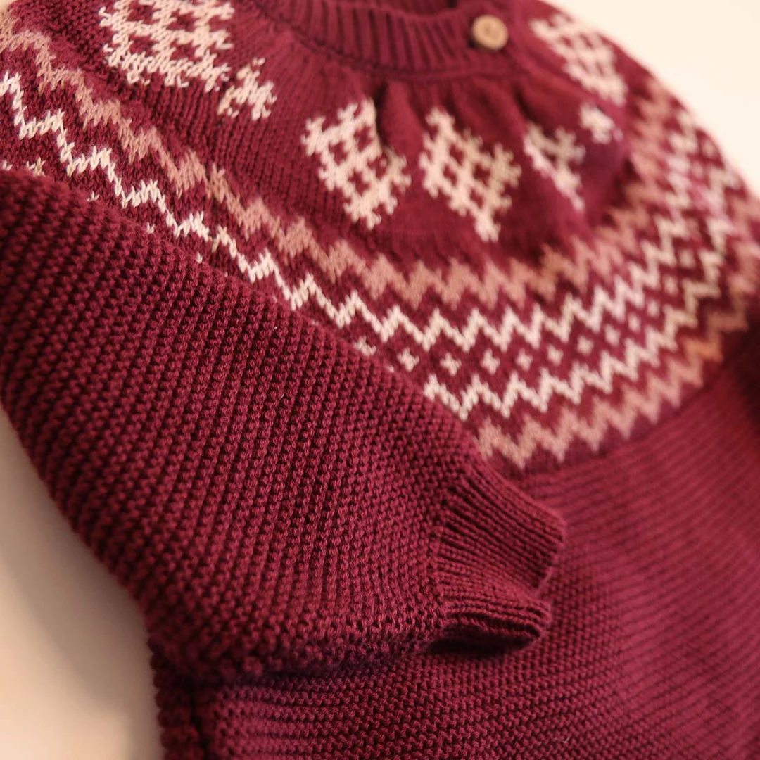 Knit Jacquard Long Sleeve Dress - Cabernet by Musli - FINAL SALE - Image 3