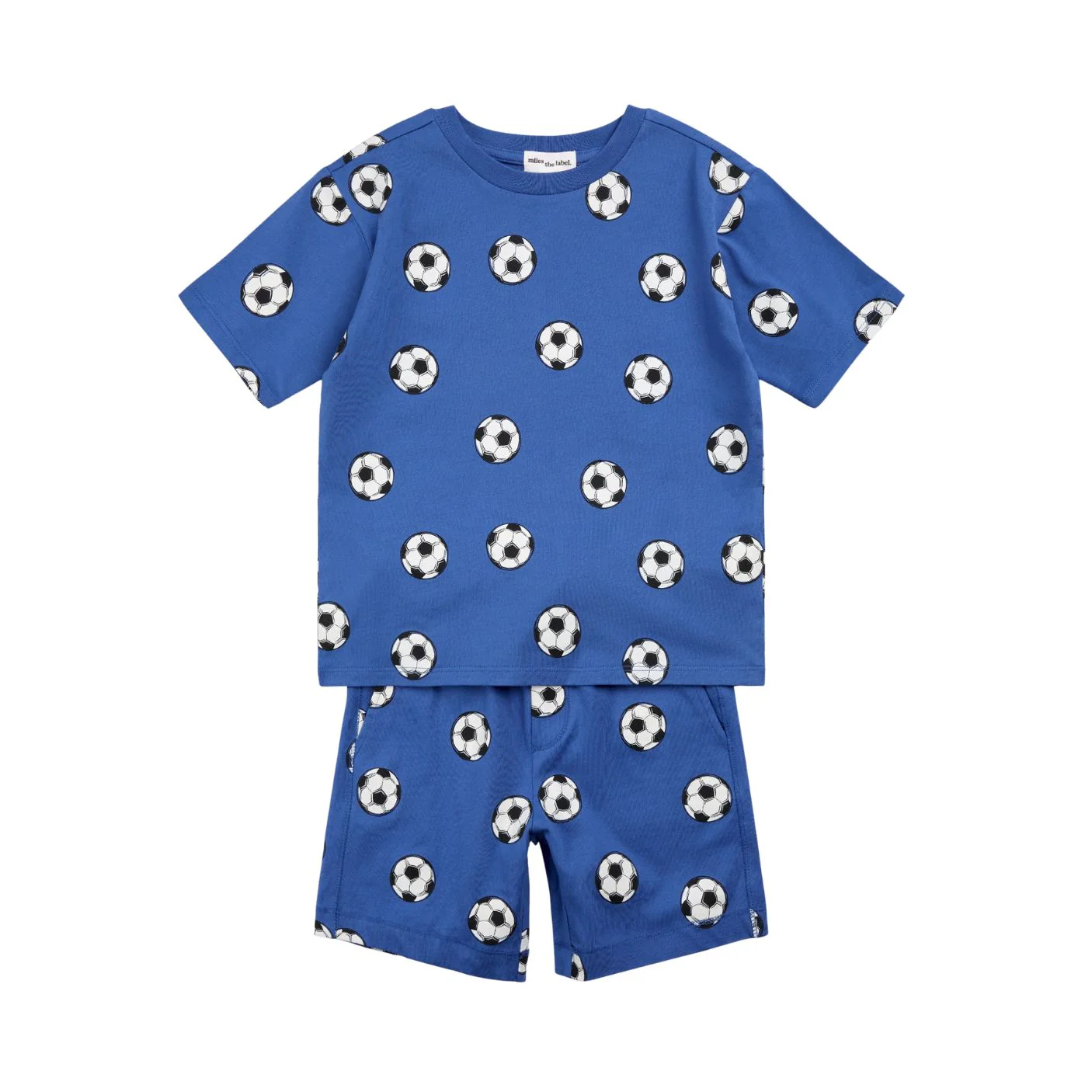 Knit Shorts Set - Soccer Balls on Royal Blue by miles the label.