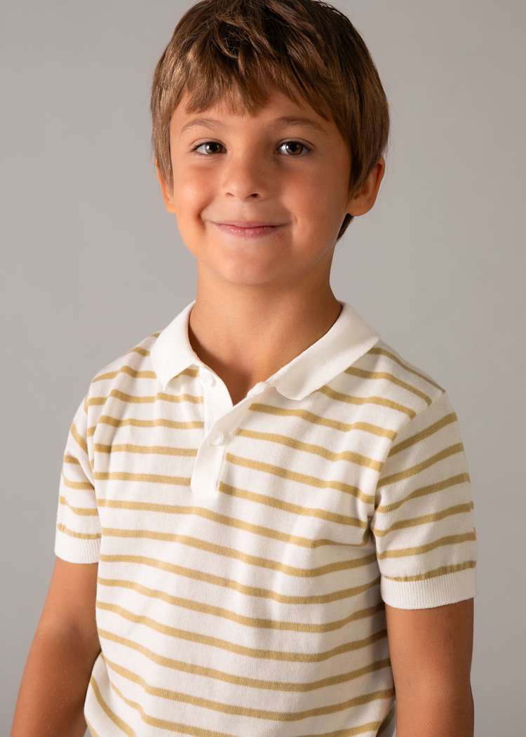 Knit Striped Polo - Cream/Mocca by Mayoral - Image 3